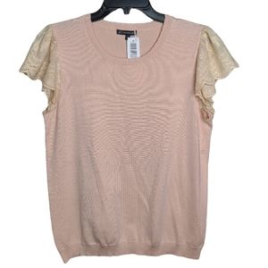Adrianna Papell Peach Pink New Short Sleeve Summer Sweater Eyelet Sleeves
